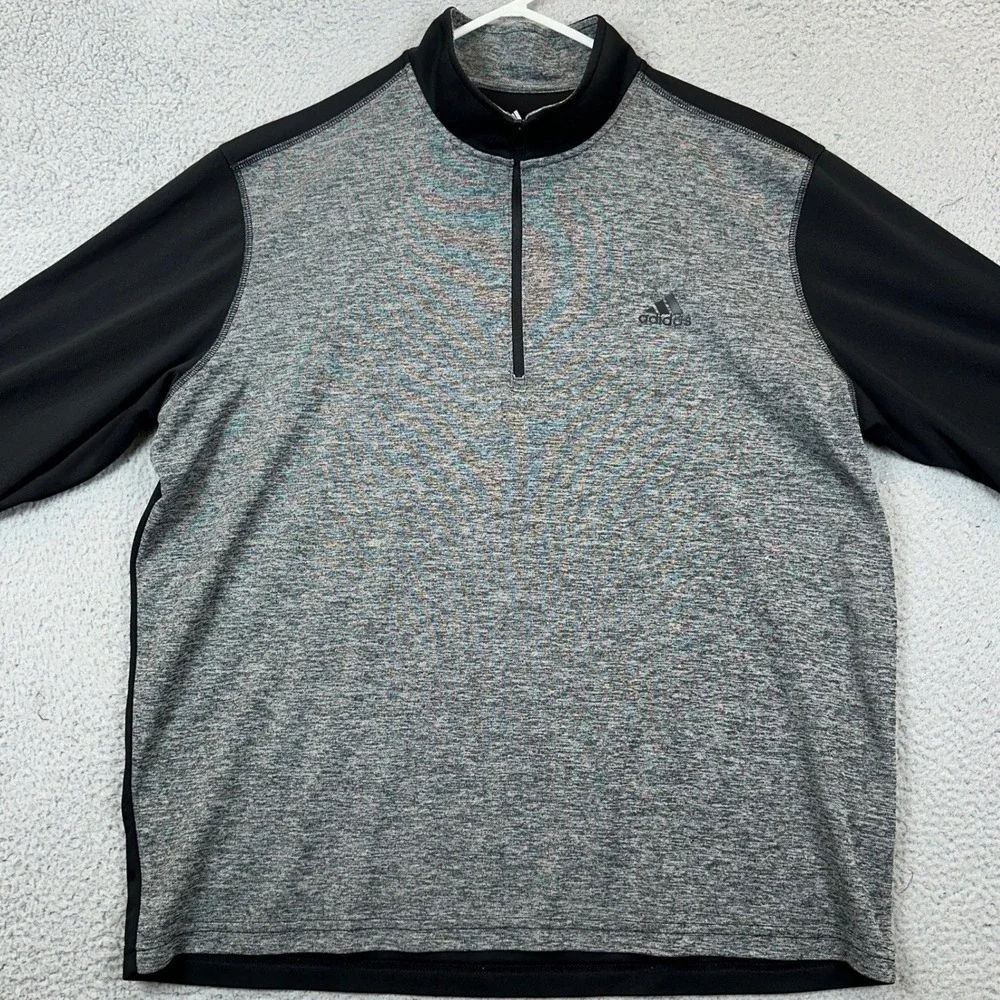 Adidas Golf Sweatshirt Mens XL Grey Black Colorblock Quarter Zip Pullover Logo